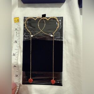 Swarovski Gold Heart Drop Earrings with Red Accents